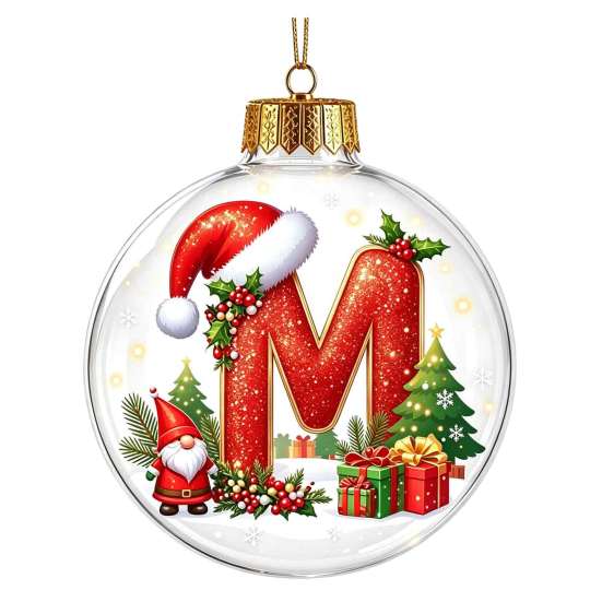 Indoor Outdoor Xmas Hanging Ornaments 26?Letter Acrylic Christmas Ball Ornament, 3D Crystal Style Alphabet Gift Ideas for Family Pendant, Tree Home