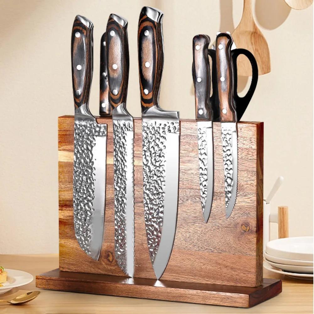 Wooden Magnetic Knife Holder Double-Sided Knife Display Rack Home Knives Utensils for Kitchen Counter Multifunctional Storage