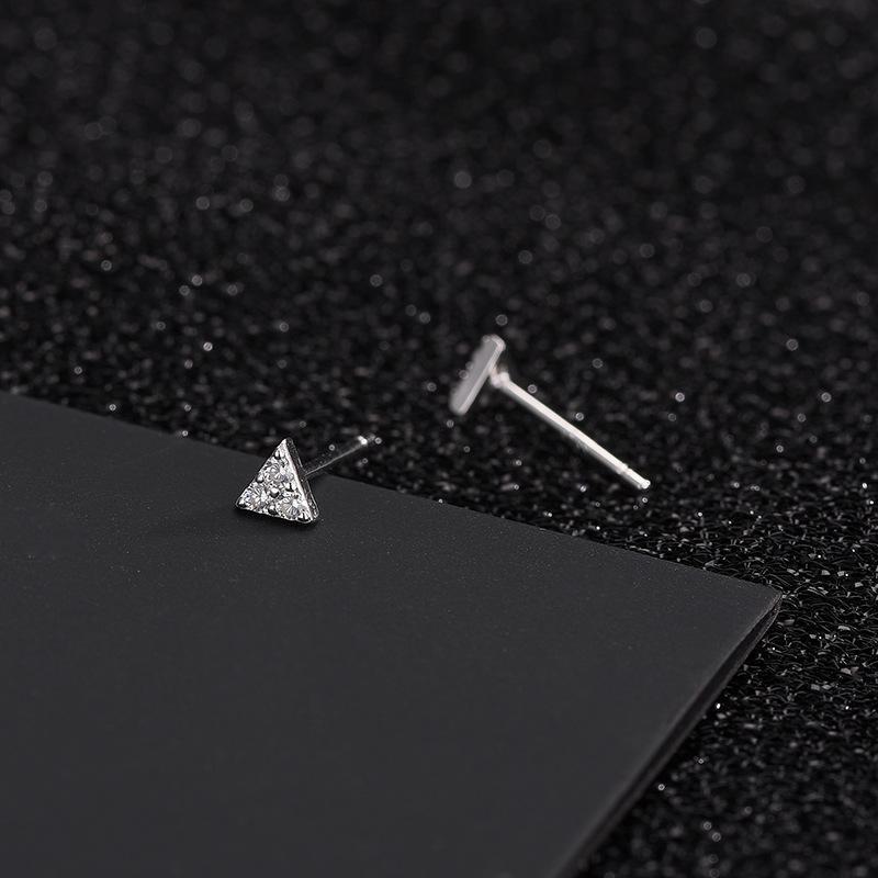 S925 Silver Korean Triangle Zircon Micro-Diamond Earrings for Female Students - Popular Accessories