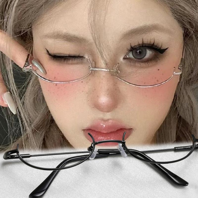 Vintage Brille Metallrahmen Halbrahmen ohne Gläser Mädchen Schick Cosplay Party Deko Brille Y2K Metall Fotografie Brille