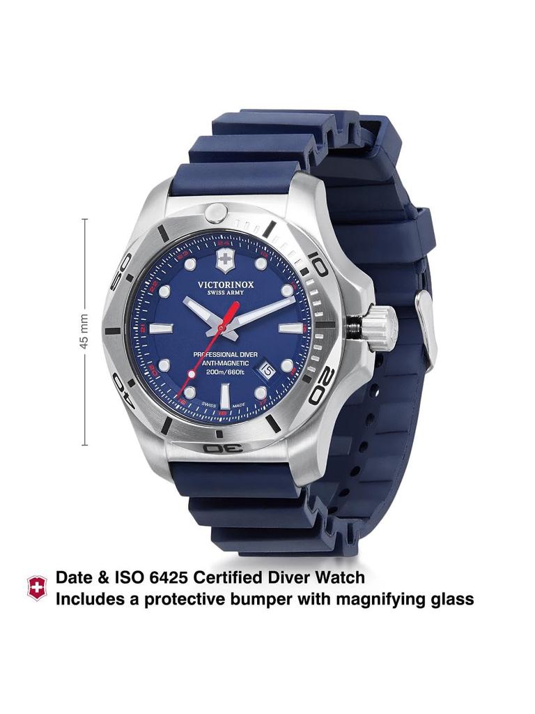 VICTORINOX PROFESSIONAL DIVER Stainless Steel Case Blue Blue Rubber Gift Item 241734 I.N.O.X. Wristwatch, (316L/Forged), Dial, Strap,