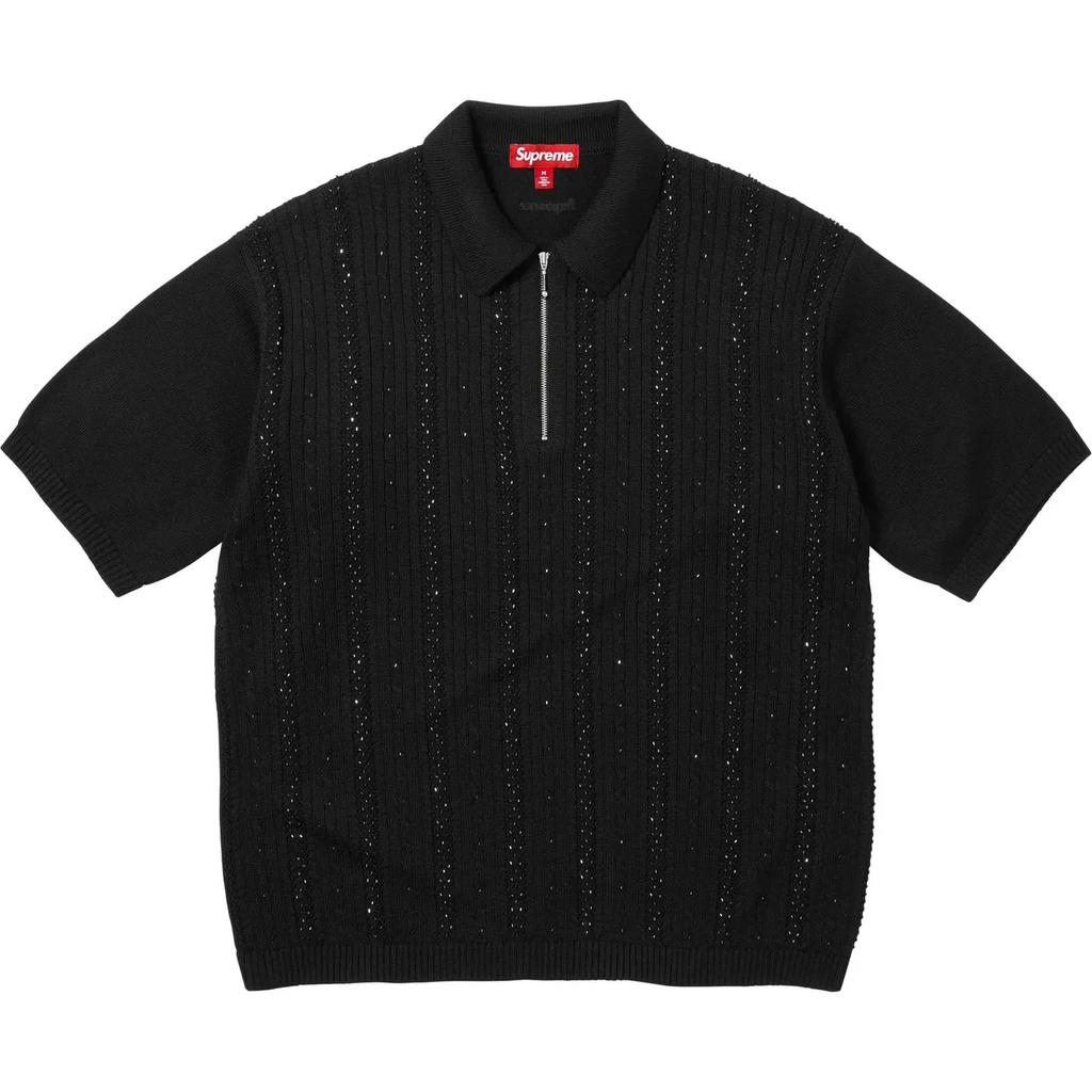 Supreme Beaded Zip Polo Black