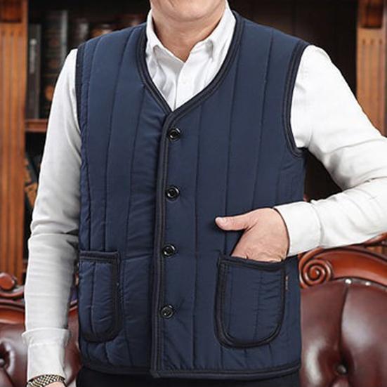 Winter Coat Thick Solid Color Sleeveless Cardigan V Neck Warm Single-breasted Plush Plus Size Waistcoat for Daily Wear