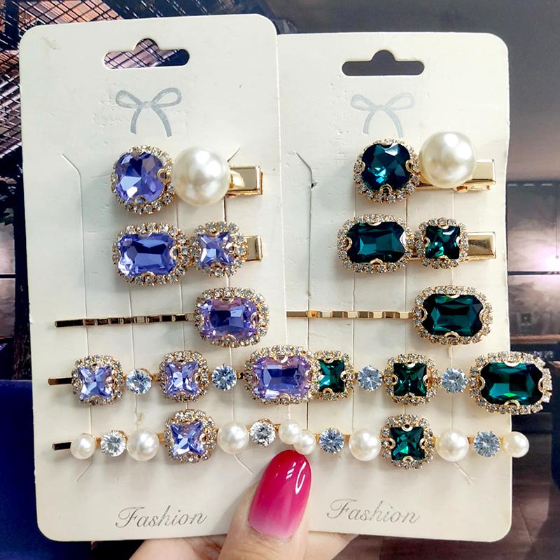 Neues Set Damen Haarspangen Schmuck Mode Kristall Haaraccessoires für Mädchen Luxus Perle Geometrische Haarspangen Nadeln Weihnachtsgeschenk