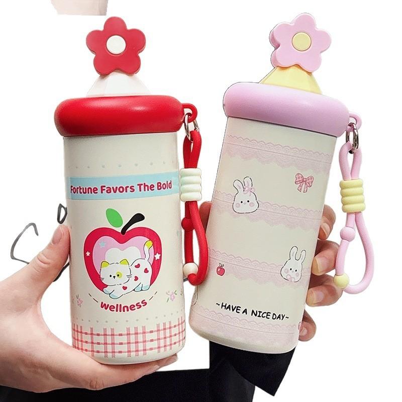Cute Cat Theme 600ml Stainless Steel Insulated Travel Mug With Straw For Kids And Adults