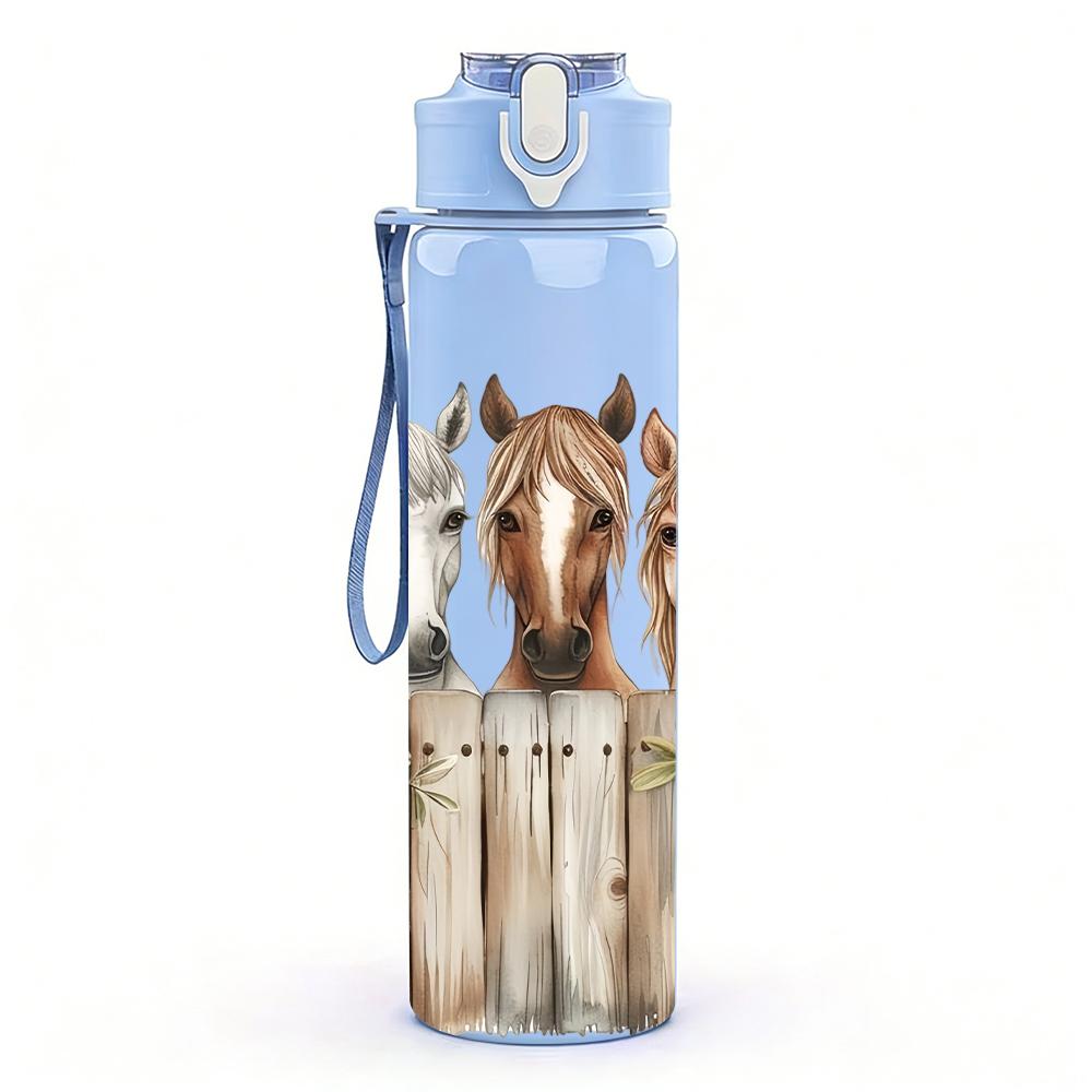 1 Pezzo Testa di Cavallo da Fattoria Filare Recinzione in Legno 750ml Bottiglia d'Acqua in Plastica Colorata Tappo a Flip-Straw Anti-Perdita Per Sport Ufficio Uso Domestico