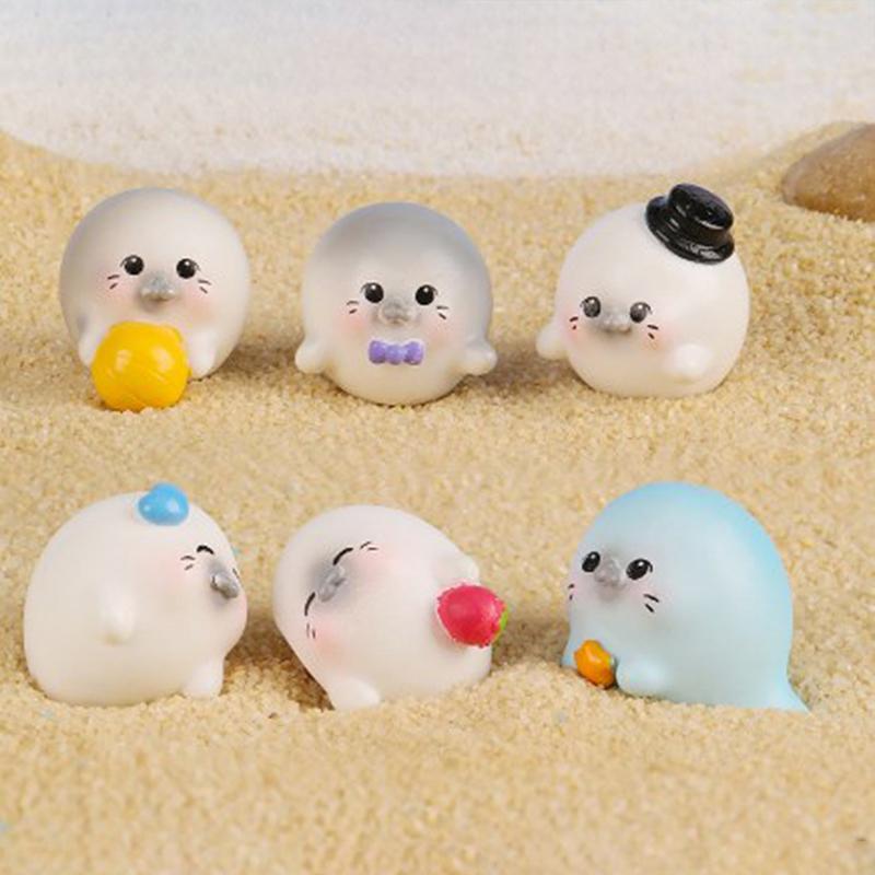 1Pc Home Mini Cartoon Seal Animal Moss Micro Landscape Ornament Plants Bonsai Car Diy Decoration
