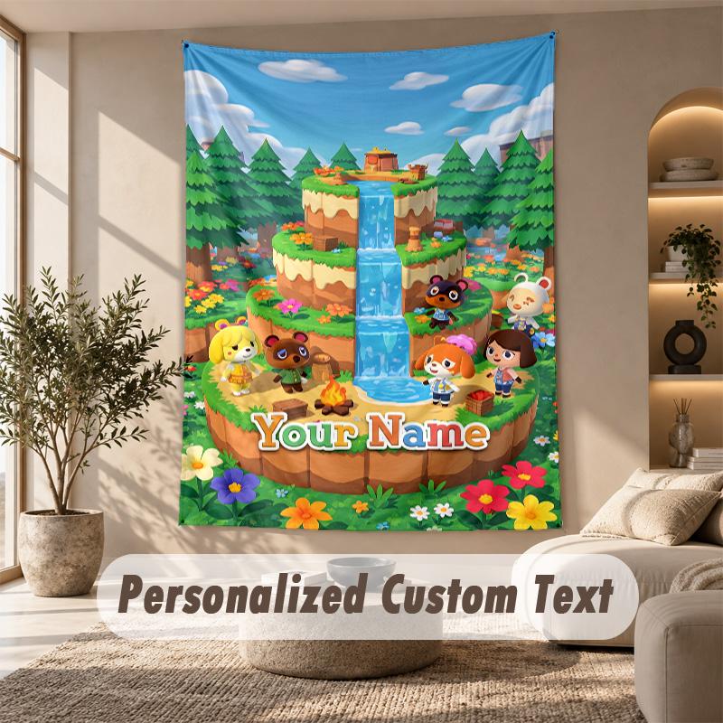 Tapestry Custom Name Text, Wall Hanging Tapestry Home Room DecorAnimal Crossing