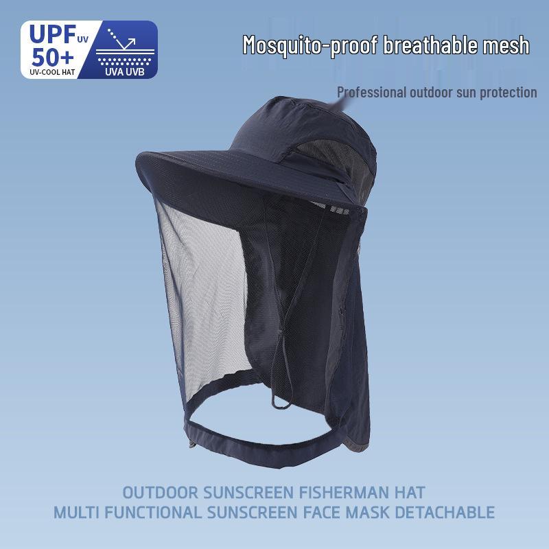 Men's Large Brim UV-Blocking Fishing Hat with Insect-Proof Net