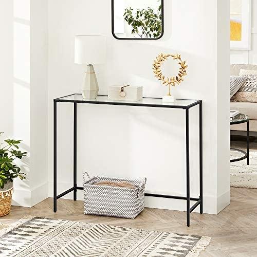 Console Table, Tempered Glass Table, Modern Sofa or Hall Table, Metal Frame, Adjustable Legs, For Living Room,