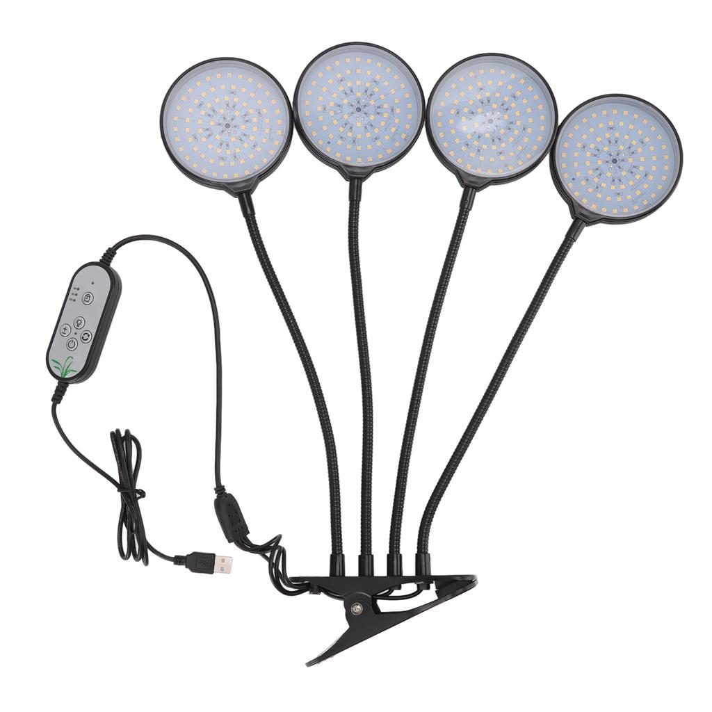 60W 4 Head LED Plant Growing Lights USB Power Supply Clip On Grow Lamp with 5 Dimmable Light Modes for Indoor Plants