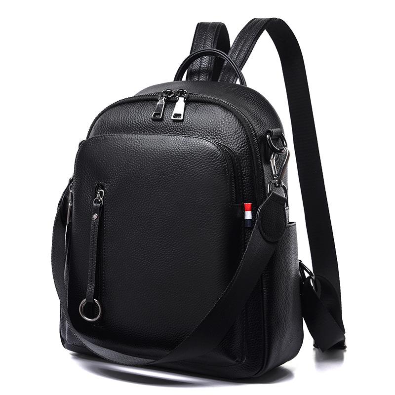 Leather women's backpack new trendy college style casual lychee pattern first layer cowhide backpack