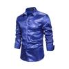 Men's Casual And Fashionable Lapel Gold-embossed Sequined Top, Men's Lapel Long-sleeved Button-down Shirt