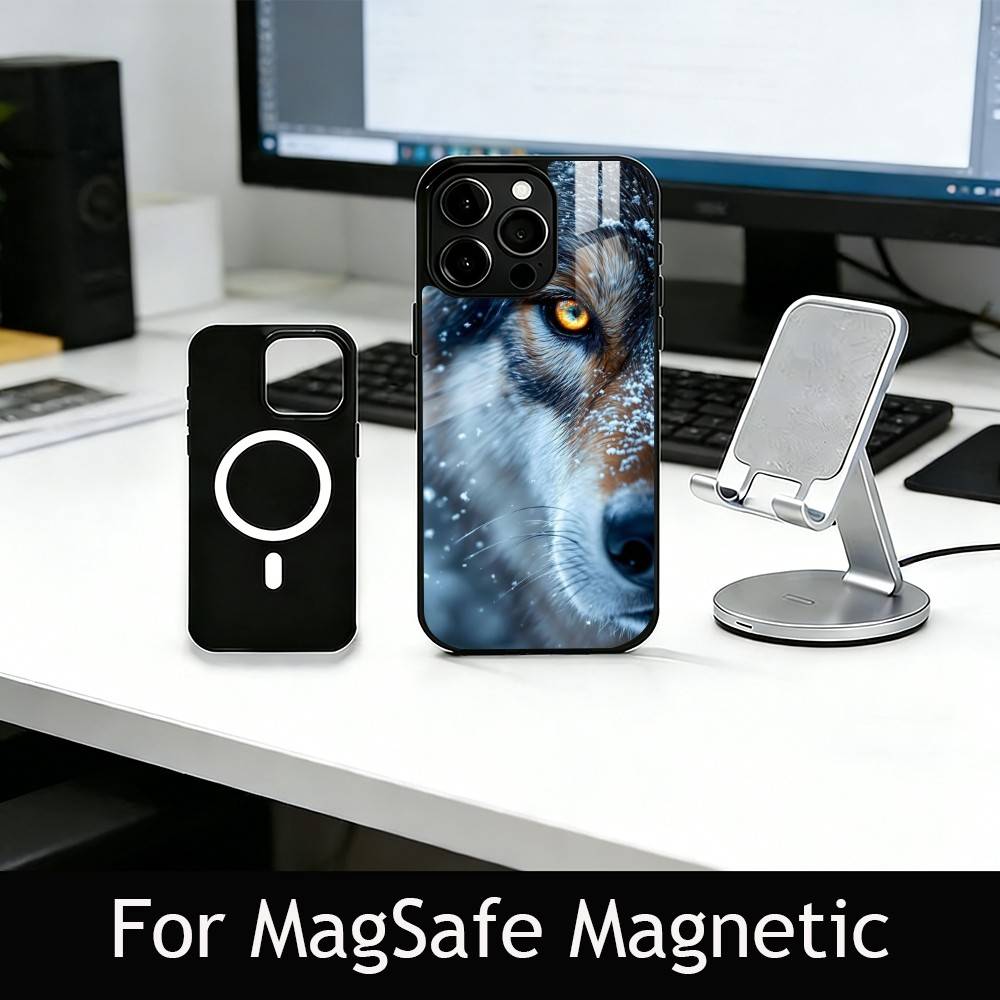 Wildes Wolf-Thema Handyhülle Für iPhone17,16,15,14,13,12,11 Plus,Pro Magnetisch mit Magsafe Kabelloses Laden