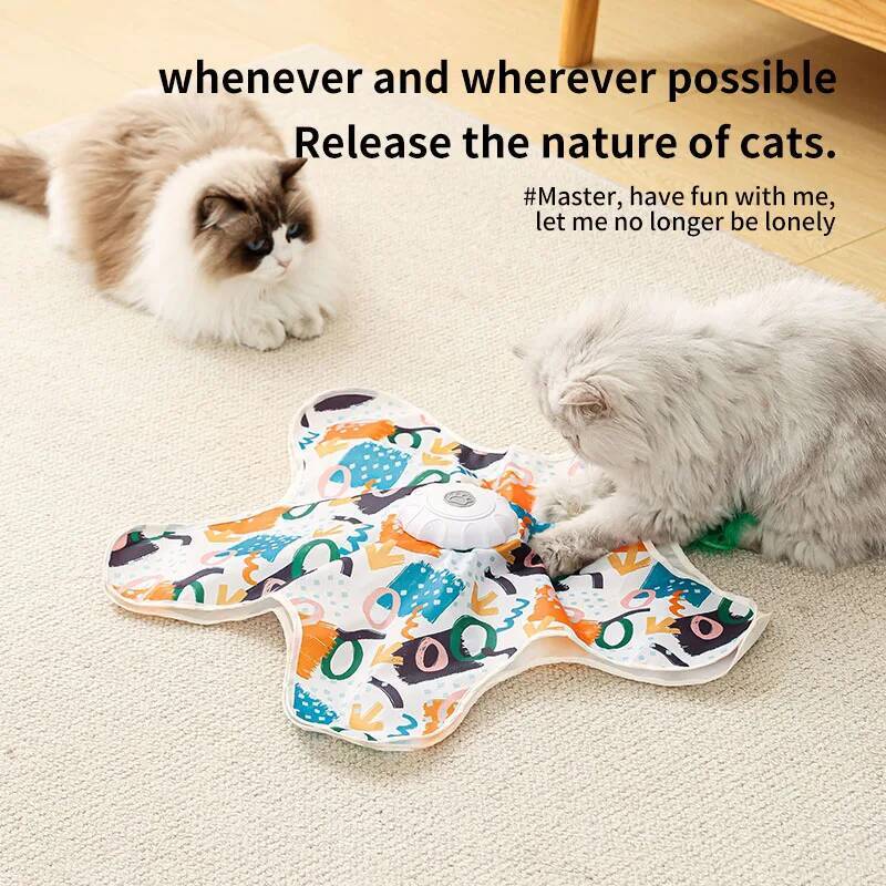 Pet Cat Toys Interactive Hide and Seek Cat Toy with Mouse Squeaky Motion Activated Moving Concealed Feathers Kitten Teaser Toy