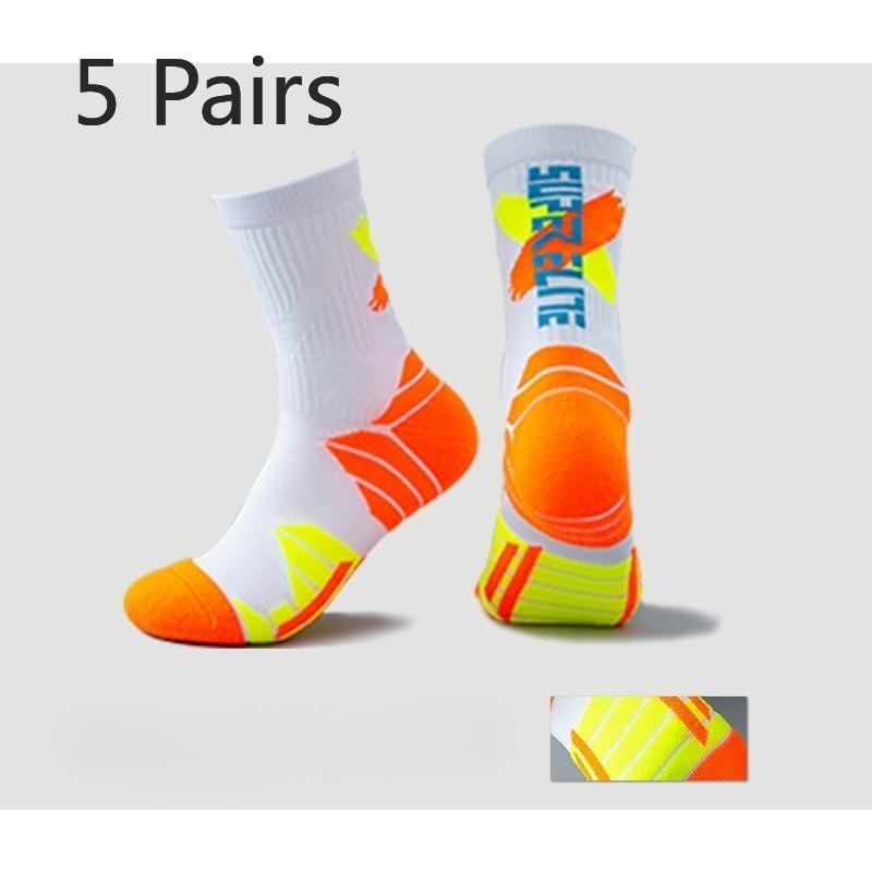 

5 пар баскетбольных носков для мальчиков, длинные носки, мужские весенне-летние модели, защита от запаха, специальные спортивные носки для молодежи, носки до середины икры для мальчиков 5 pairs белый/оранжевый