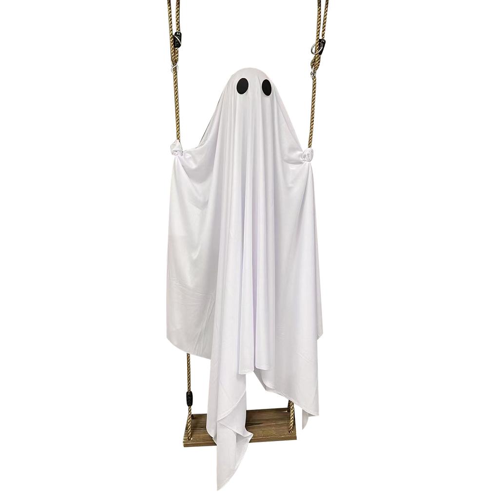 Halloween Adjustable Ghost Decorations Remote Control Spooky Ghost Ornament Thicken Cute White Ghost Swing for Porch Yard Trees