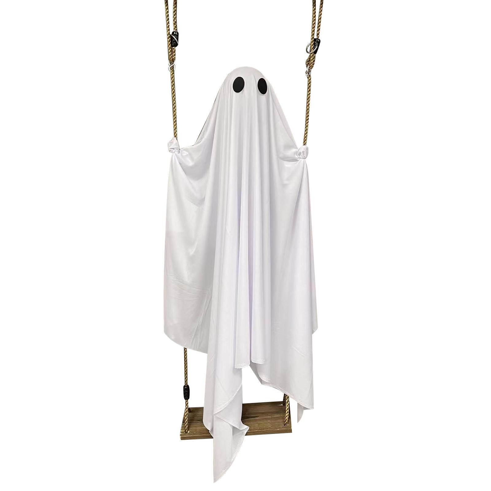 

Halloween Hanging Swing Ghost Decor LED Adjustable Ghost Decorations Remote Control Spooky Ghost Ornament for Porch Yard Trees