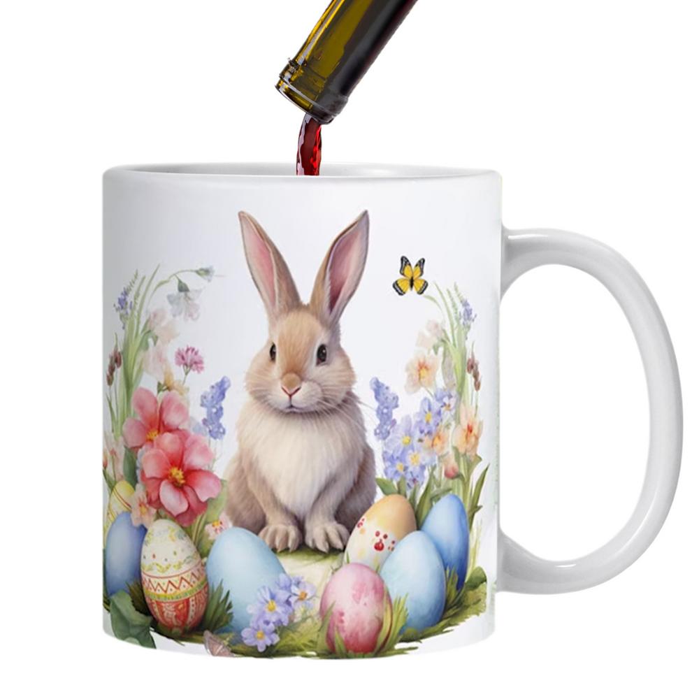 Easter Coffee Cups Colorful Eggs Bunny Easter Coffee Mug Cute Cartoon Ceramic Cup Funny Novelty Portable Mugs For Hot Cocoa