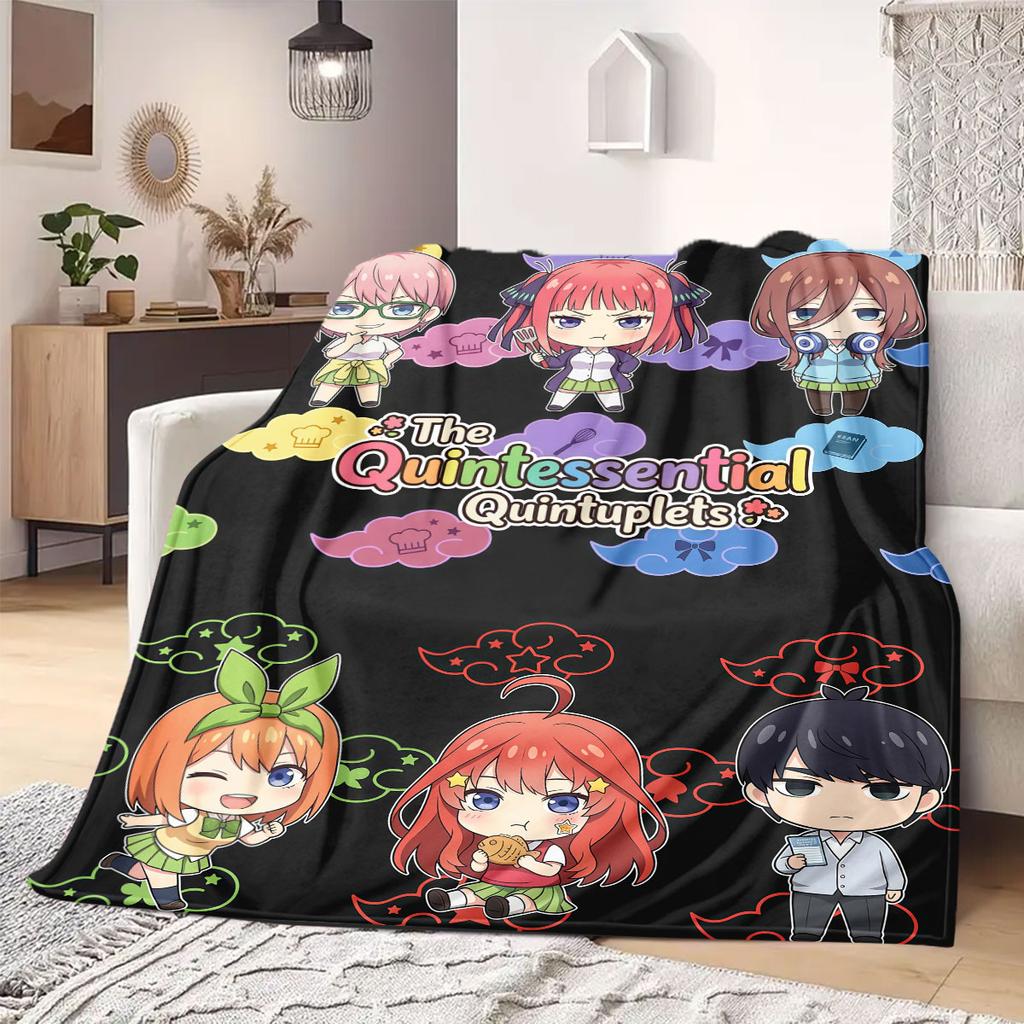 The Quintessential Quintuplets Premium 2D Print Flannel Blanket, Cartoon Decorative Throw for Sofa, Soft Bedding for Travel_LIAN