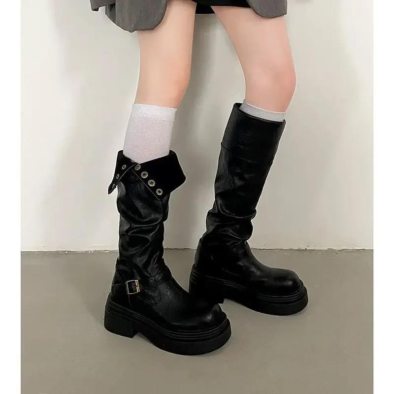 Black High-Top Boots Women'S Autumn Winter Thick Bottom Long Tube Boots Increased Small Short Thick Leg Knight Boots