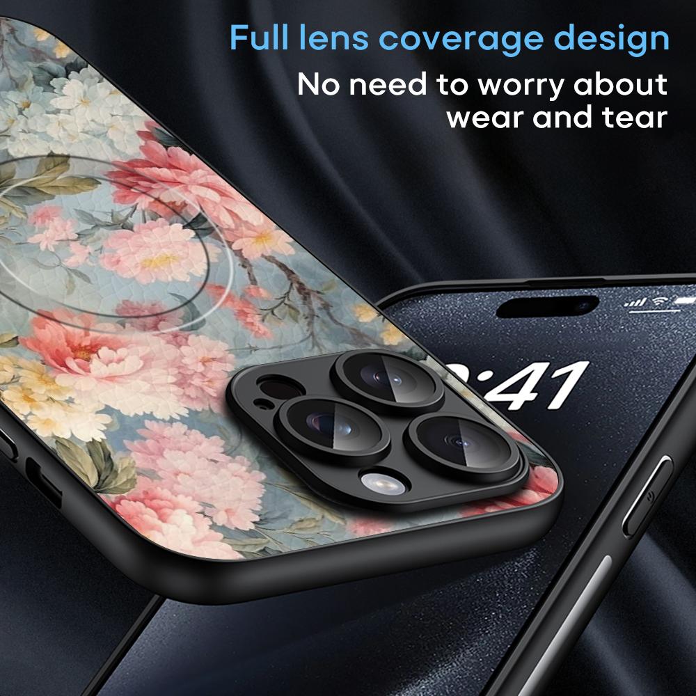 Art Retro floral pattern painting design Phone Case For iPhone 16 15 14 13 12 11 Plus Pro Max High-end Luxury Magsafe Sheepskin
