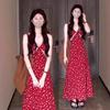 French Red Floral Suspender Dress Children's Summer New Small High-end Temperament Medium and Long Dress