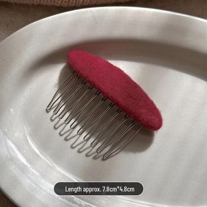 Korean Retro Woolen Hair Clip for Women - Elegant 2026 High-End Princess Comb for Bangs & Loose Hair Styling