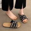 With Skirt Versatile Cool Slippers, Wearing Black Retro High-end Flat-bottomed One-word Slippers, Women's 2025 Autumn New Models