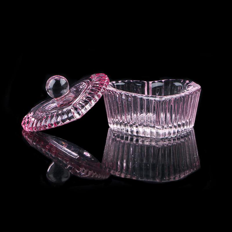 Pink  Glass Dappen Dish Acrylic Powder Liquid Holder Container Geometric Nail Lid Cup Bowl Manicure Accessories