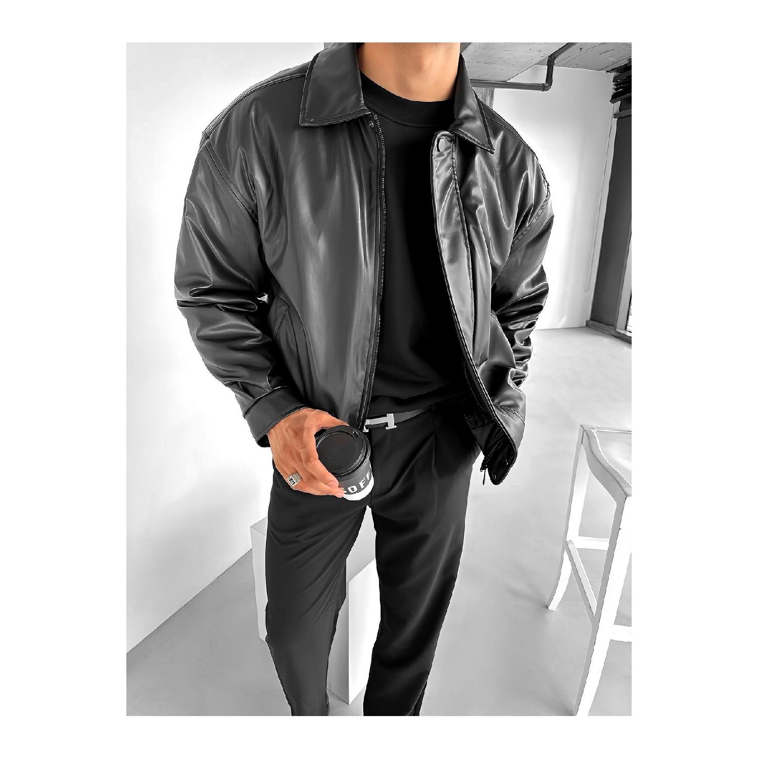

Мужская кожаная куртка Oversize Premium Basic черная S чёрный