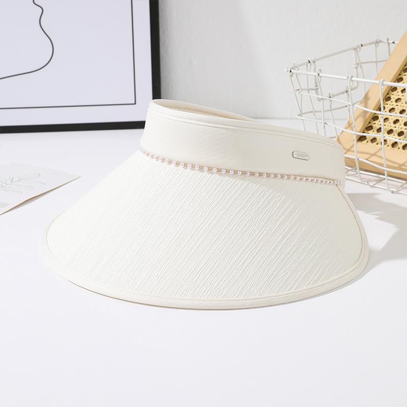 Hat Women's Summer Empty Top Sunscreen Hat Premium Sense Pearl Sun Hat Anti-UV Breathable Face Hat Tide