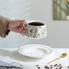 Französisches Mittelalterliches Keramik-Kaffeebecher-Set, Damen Leichter Luxus Haushaltsbecher und Untertasse Geschenkbox mit Untertassen-Stil