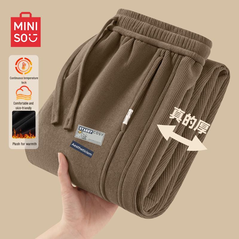 

MINISO Men s Heavyweight Fleece-Lined Curved Leg Casual Pants L