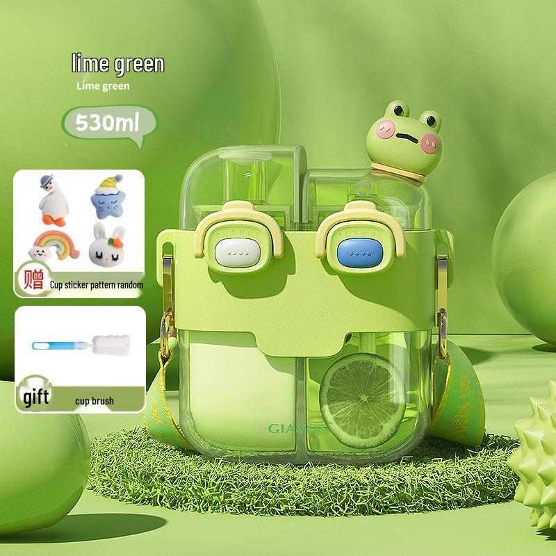 Dual-Chamber Creative Cartoon Straw Cup for Kids - Large Capacity