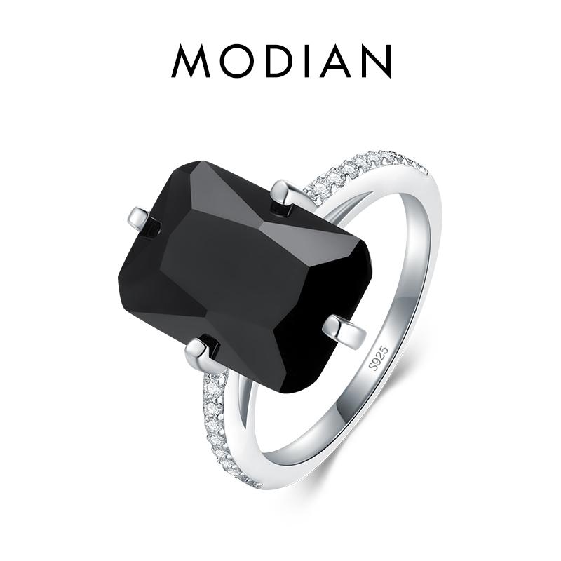MODIAN 925 Sterling Silver Rectangle 5A Clear Zircon Luxury Rings Anniversary Engagement Jewelry For Women Fashion Rings