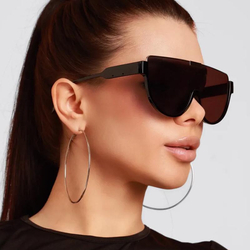 Fashionable Large Frame One-piece Lenses For Sunglasses Women's Big Face Slim Street S Sunglasses Trendy
