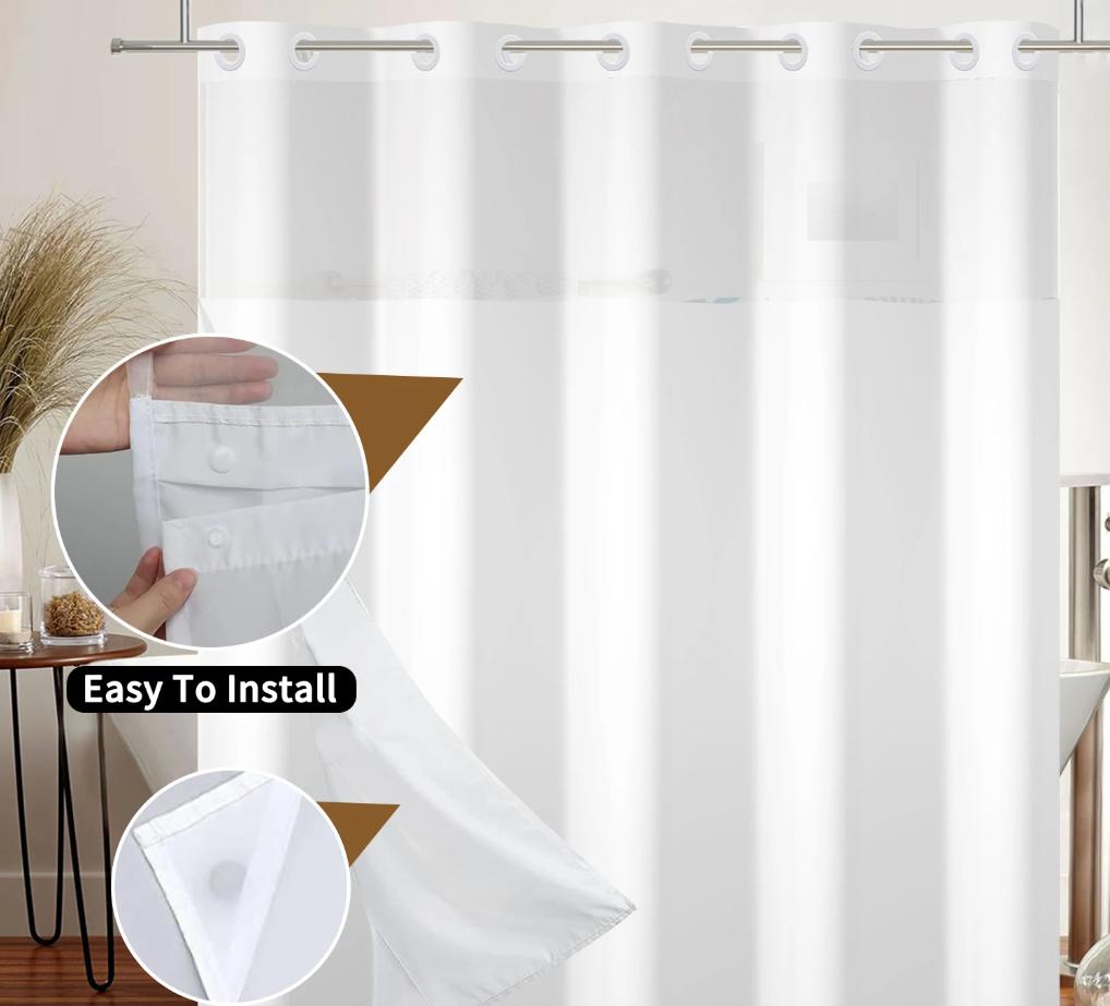 Hookless Double Layer Shower Curtain Geometric Pattern Printed Removable Lined Bathtub Waterproof Bathroom Curtains Decoration