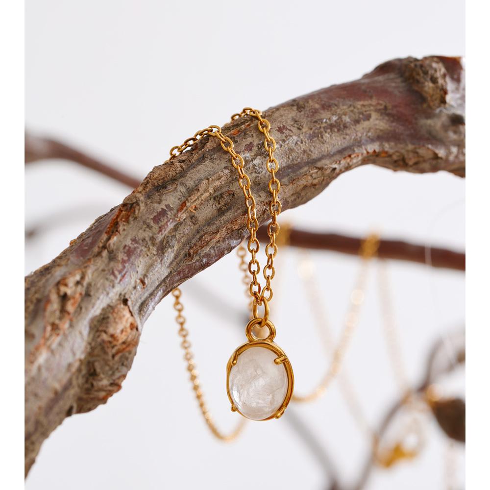 Eetit Simple Stainless Steel Natural Stone Oval Pendant Necklace Popular Fashion Collar Jewelry Hypoallergenic