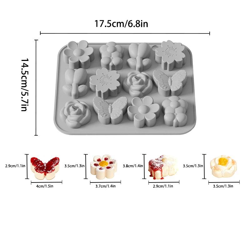 Butterfly Shape Silicone Mold, Cake Mold, Chocolate Mold, Ice Grid, Epoxy Mold, Baking Accessories, 12 Different Flowers синий