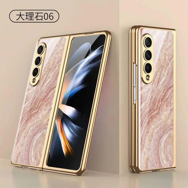 Luxury Plating Frame Case For Samsung Galaxy Z Fold 4 5G Painted Pattern Tempered Glass Hard Cover For Galaxy Z Fold5 4 3 Case