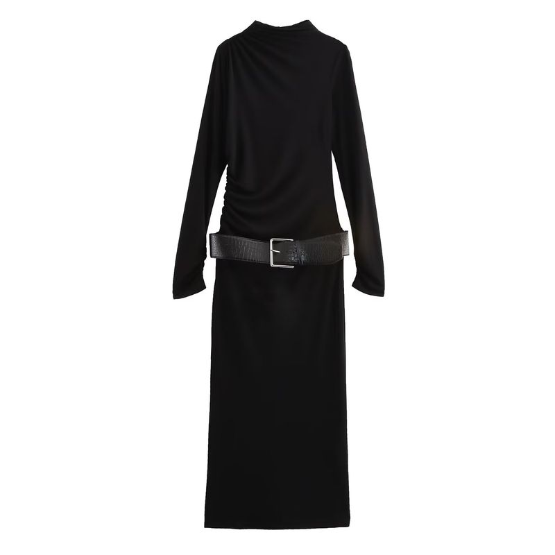 

Kaslead New Arrival Women s Clothing Fashion Style Fashion Silm with Belt Ruched Dress 9121262 Black L