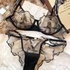 French Ultra Thin Underwear Set Sexy Mesh Breathable Bras Women Summer Lace Lingerie Black Temptation Intimates Briefs Sets