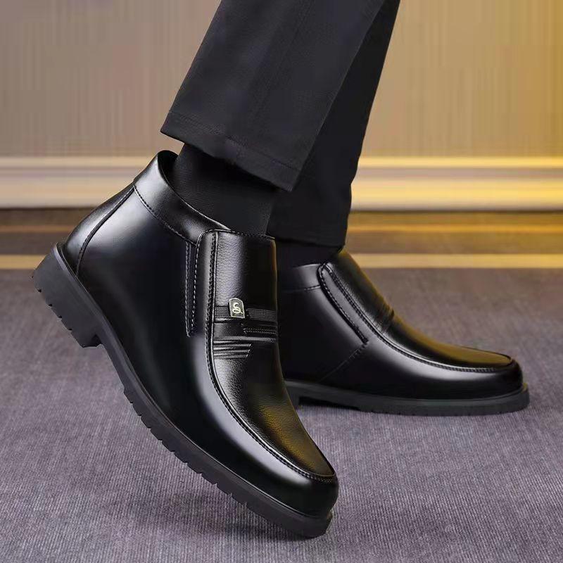 [Leather wool] Cotton shoes men's velvet warm people winter thickened non-slip elderly father cotton leather shoes