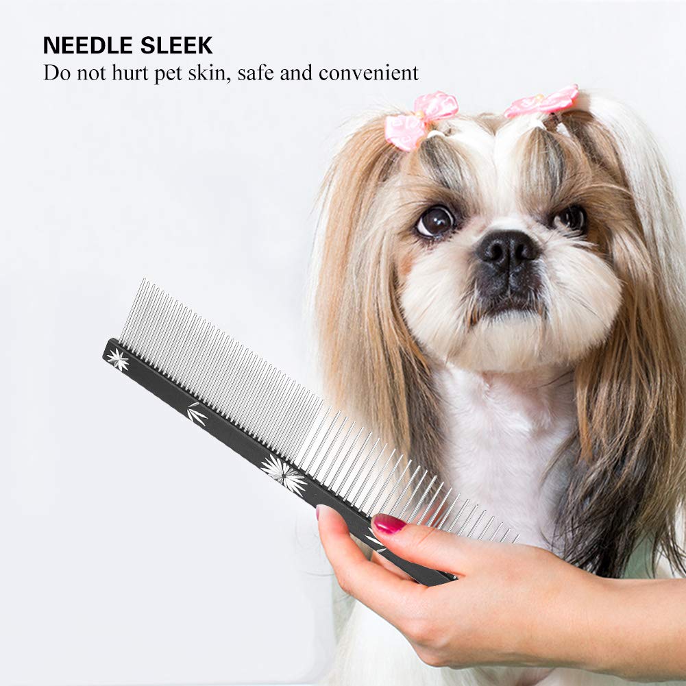 Pet Comb for Dogs and Stainless Double Comb for Grooming and Shedding Double-toothed Cats, Anti-Static, Steel, Multi-Function, Non-Slip, (Black)