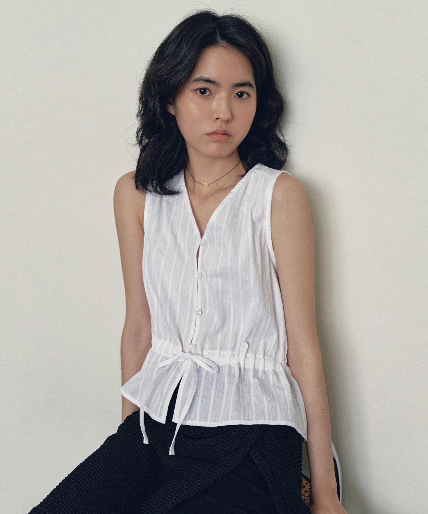 Roeil String V-Neck Sleeveless Blouse - Ivory Free