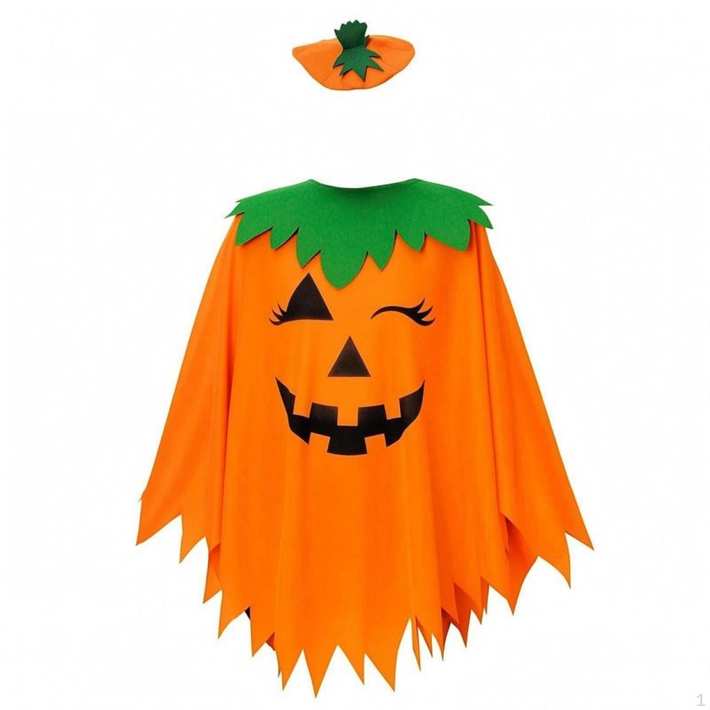 Pumpkin Costume with Headpiece One-Size Jack-O'-Lantern Poncho Cape