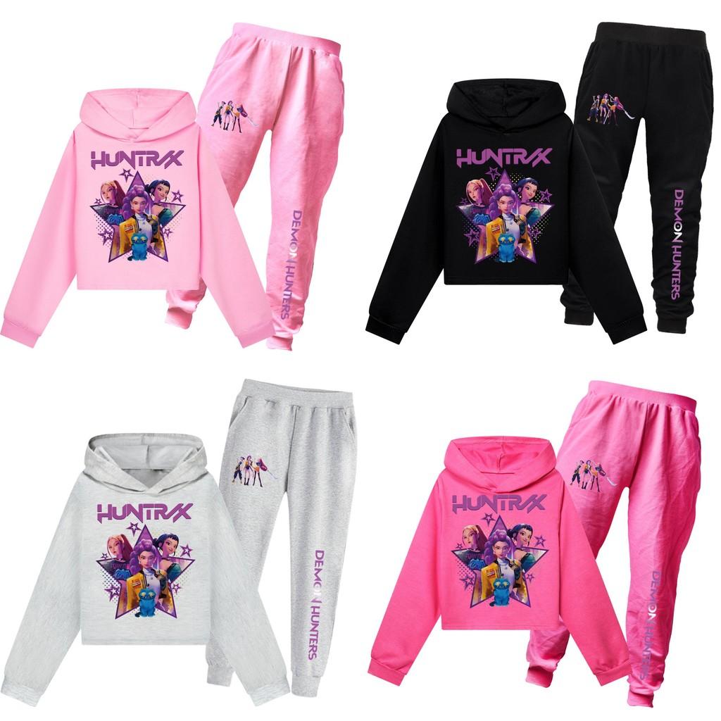 Kpop Demon Hunters Pattern Children Hoodie And Pants Set With Cotton Fabric For Active Kids