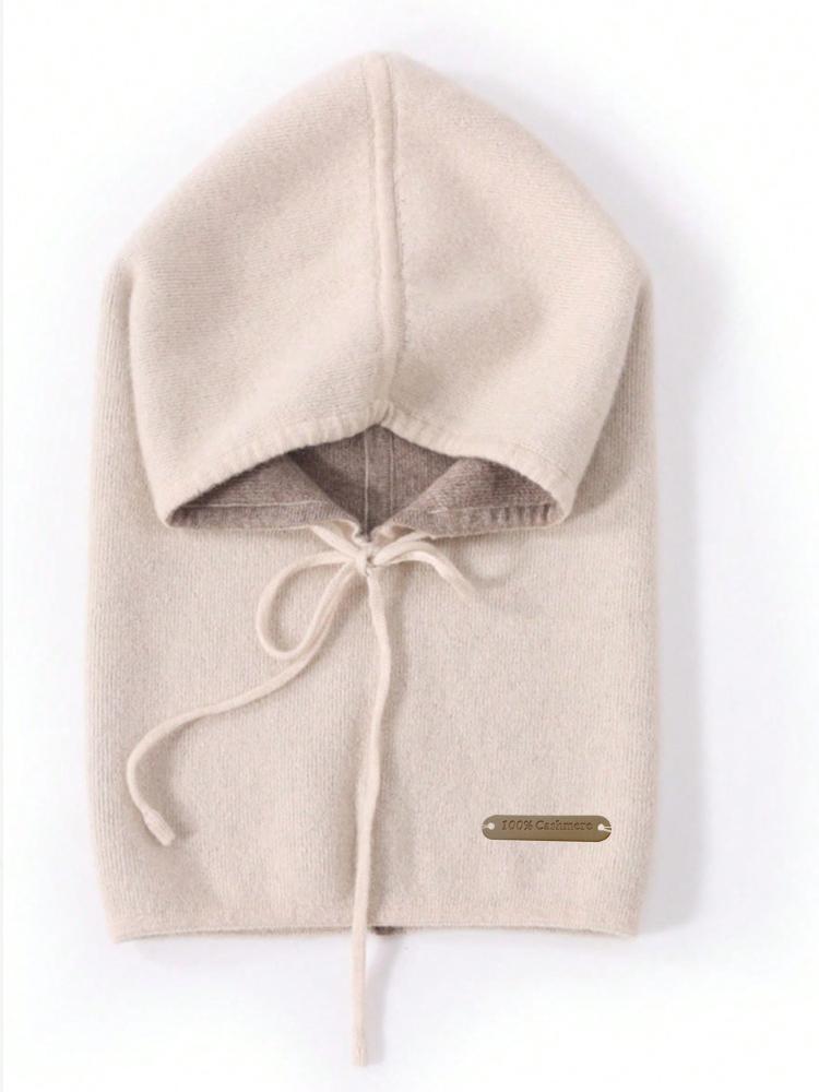 100% Cashmere Hooded Drawing Double-layer Two-color Knitted Balaclava Hat Skin Friendly Fluffy and Soft Fashion for winter бежевый