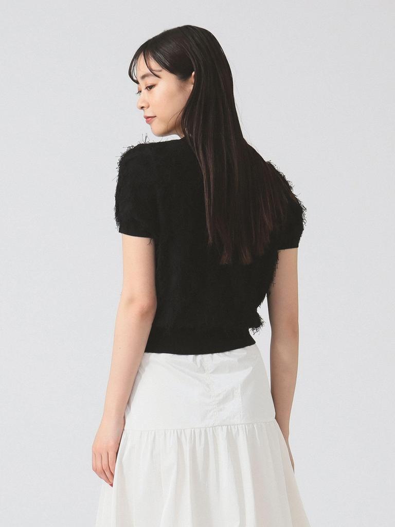 Ray Beams S/S Knit Vest with Fringe, Half Sleeves, Women's, Black, One Size